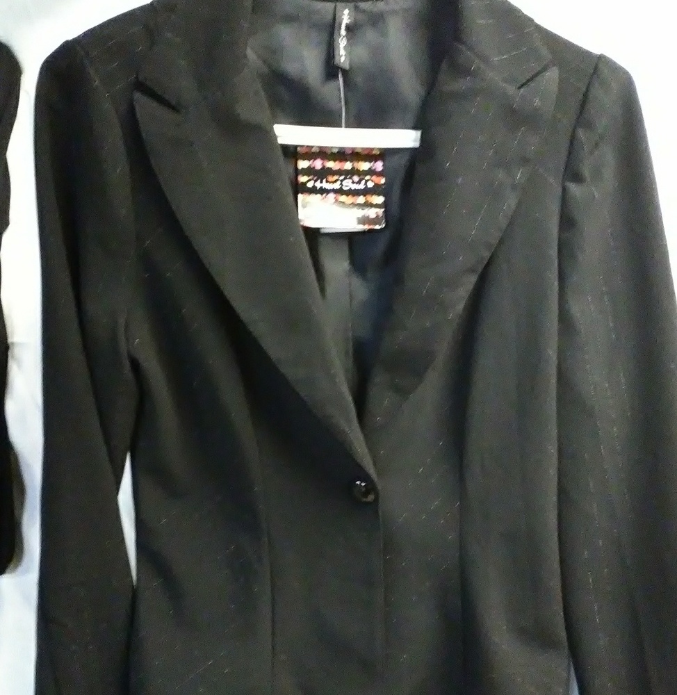 Women's black blazer with Silver Pinstrip designs